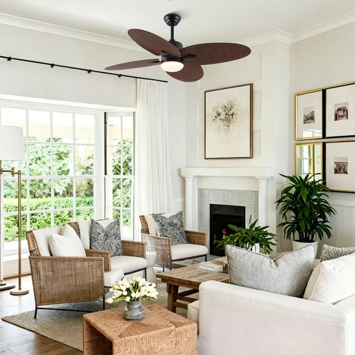 52Inch Tropical Palm Leaf Ceiling Fan with Light